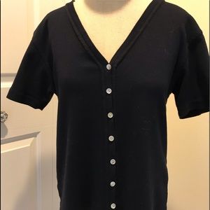 Carol Anderson California Short Sleeved Black Knit Button Up Top